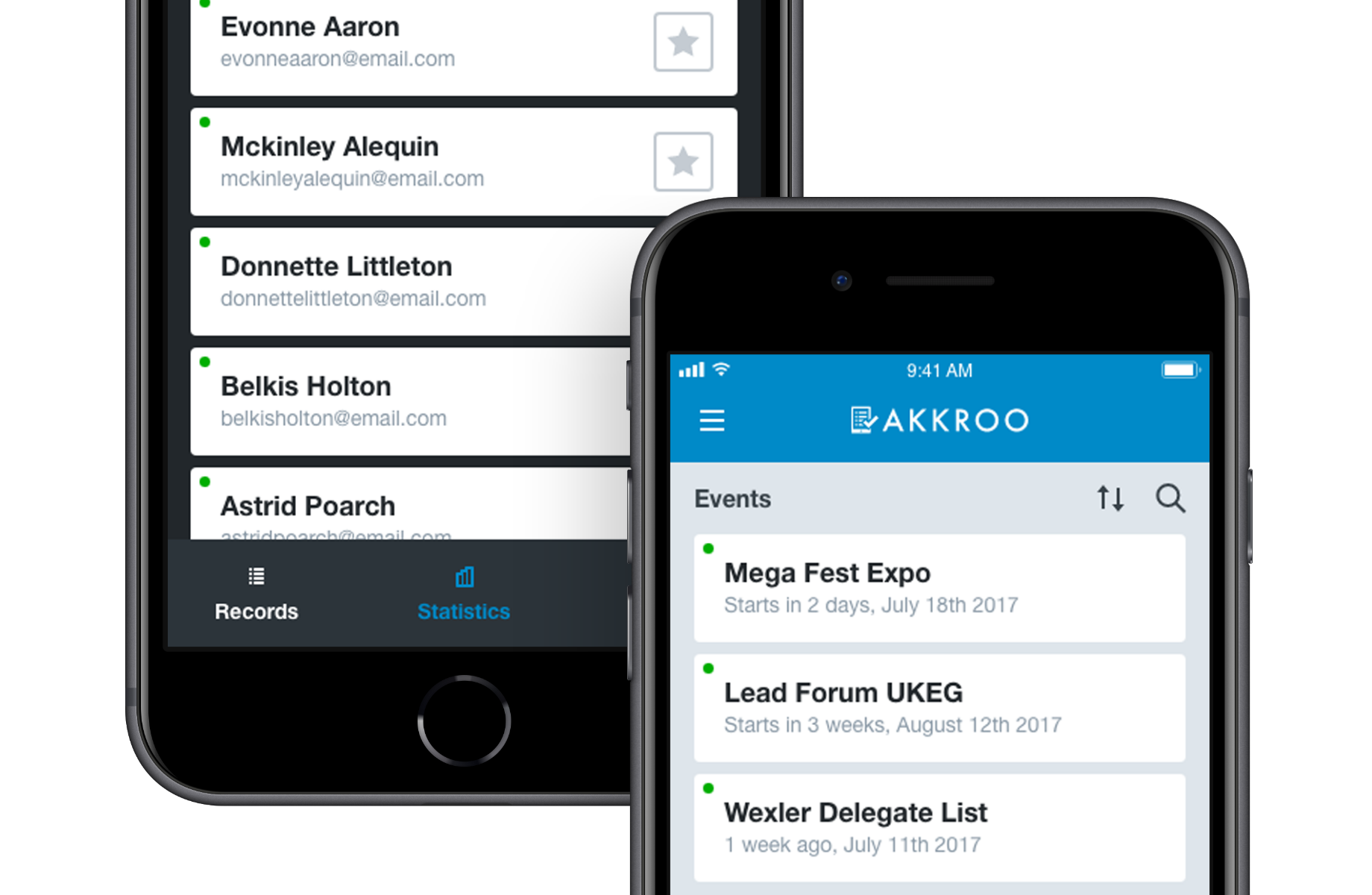 Two devices showing the user interface for the Major Akkroo App Update